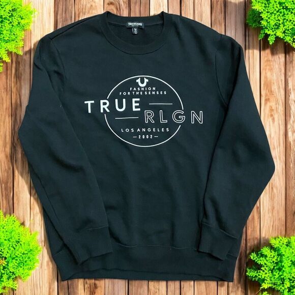 True Religion Fashion For The Senses Crewneck Sweatshirt Black White Mens Medium - Picture 1 of 7